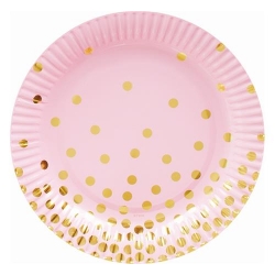 Talerzyki papierowe Różowe w złote kropki 18 cm
